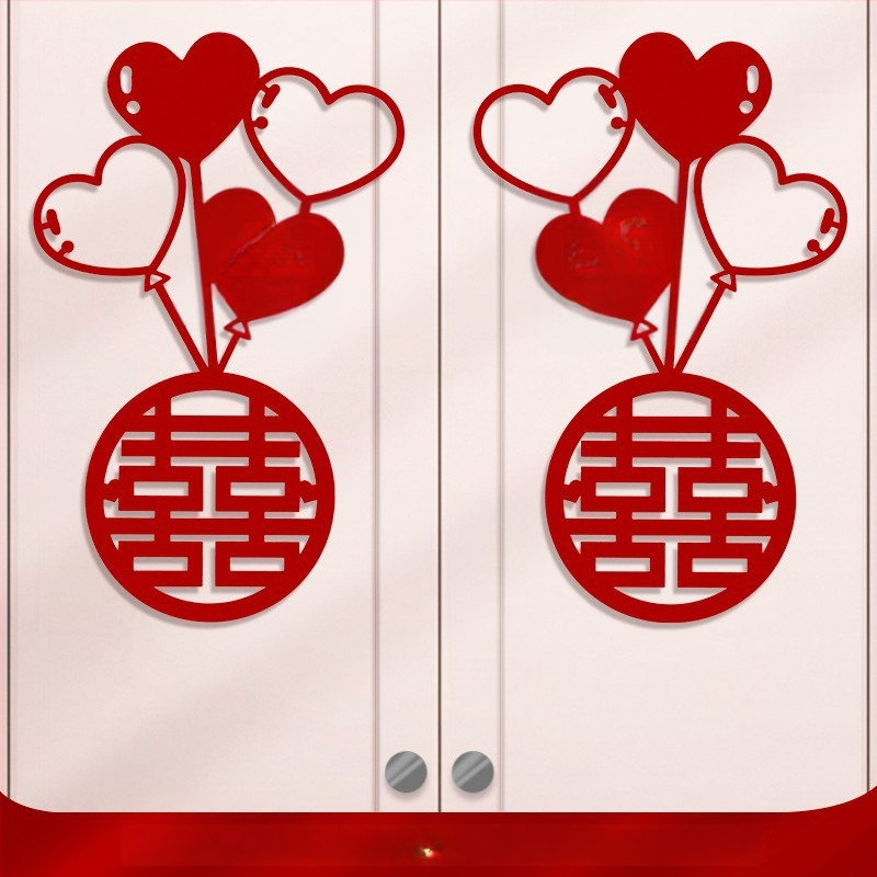 Vestuvių dekoracijų lipdukų rinkinys spintos, langų ir miegamojo durims – lango iškirpimas su žodžiu Laimė dekoracijai ant sienos