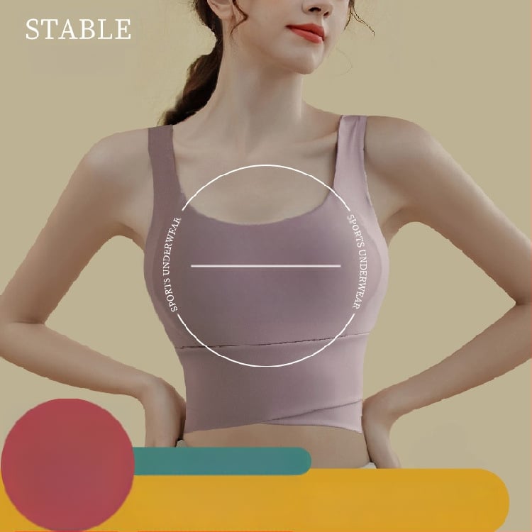 Jogas sporta krūšturis ar iekšējo paliktni krūtīm, fiksētas dubultas siksnas, pilns kauss ar plānu veidotu iekšējo pildījumu, neilona audums, elpojoša muguras atbalsta