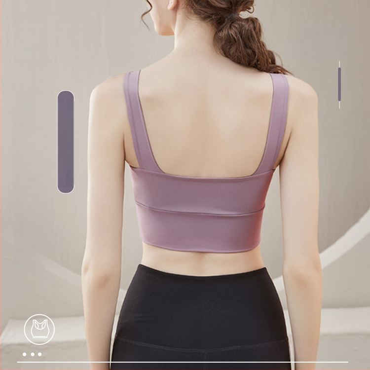 Jogas sporta krūšturis ar iekšējo paliktni krūtīm, fiksētas dubultas siksnas, pilns kauss ar plānu veidotu iekšējo pildījumu, neilona audums, elpojoša muguras atbalsta