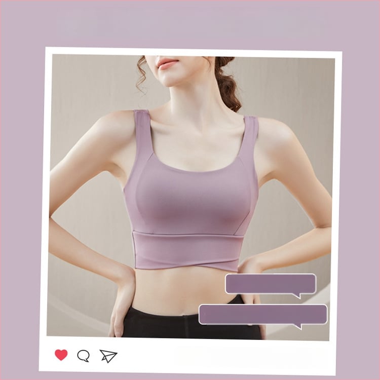 Jogas sporta krūšturis ar iekšējo paliktni krūtīm, fiksētas dubultas siksnas, pilns kauss ar plānu veidotu iekšējo pildījumu, neilona audums, elpojoša muguras atbalsta