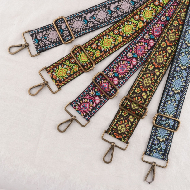 Λουρί ώμου για τσάντες, πολυεστέρας, μοτίβο λουλουδιών, εθνικό στυλ, ρυθμιζόμενος ιμάντας crossbody