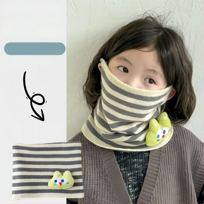 Ziemas bērnu adīta kakla šalle ar svītrainu rakstu, poliesters, uztur siltumu, daudzfunkcionāla – var nēsāt arī kā sejas masku
