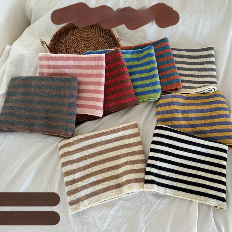 Ziemas bērnu adīta kakla šalle ar svītrainu rakstu, poliesters, uztur siltumu, daudzfunkcionāla – var nēsāt arī kā sejas masku