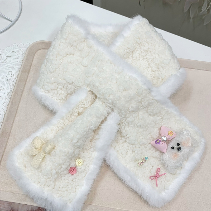 Meitenēm paredzēts rudens-ziemas vilnas aksesuāru komplekts: šalle, kakla sildītājs, matu klips, galvas lente, maska — Ziemas 2025