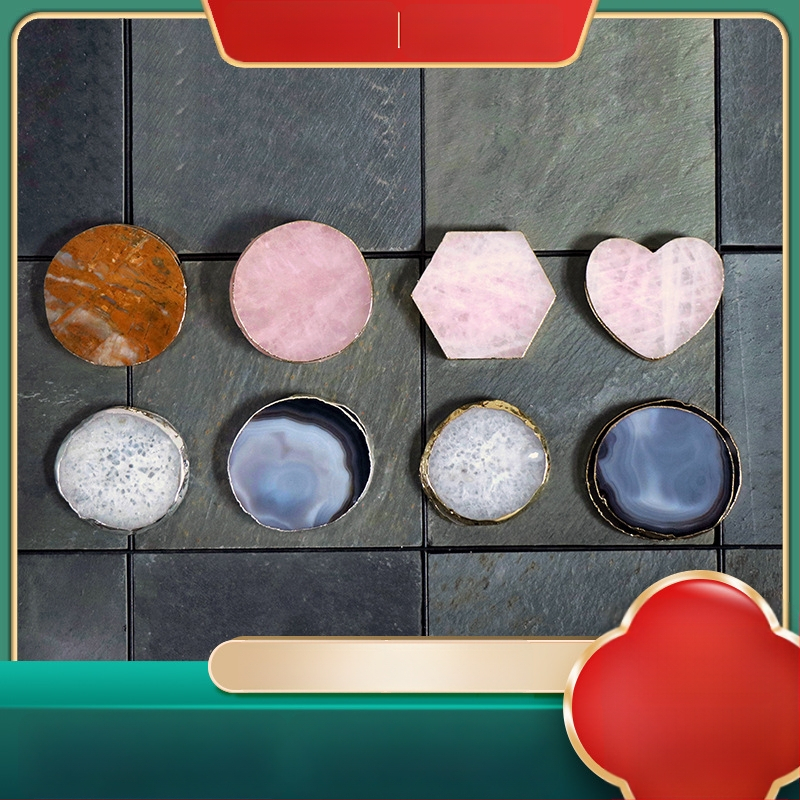 Agato padėkliukai gėrimams, geometrijos formos, natūralus akmuo, šiuolaikinis minimalistinis stilius