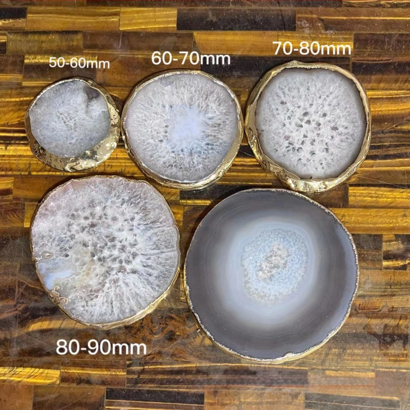 Agato padėkliukai gėrimams, geometrijos formos, natūralus akmuo, šiuolaikinis minimalistinis stilius