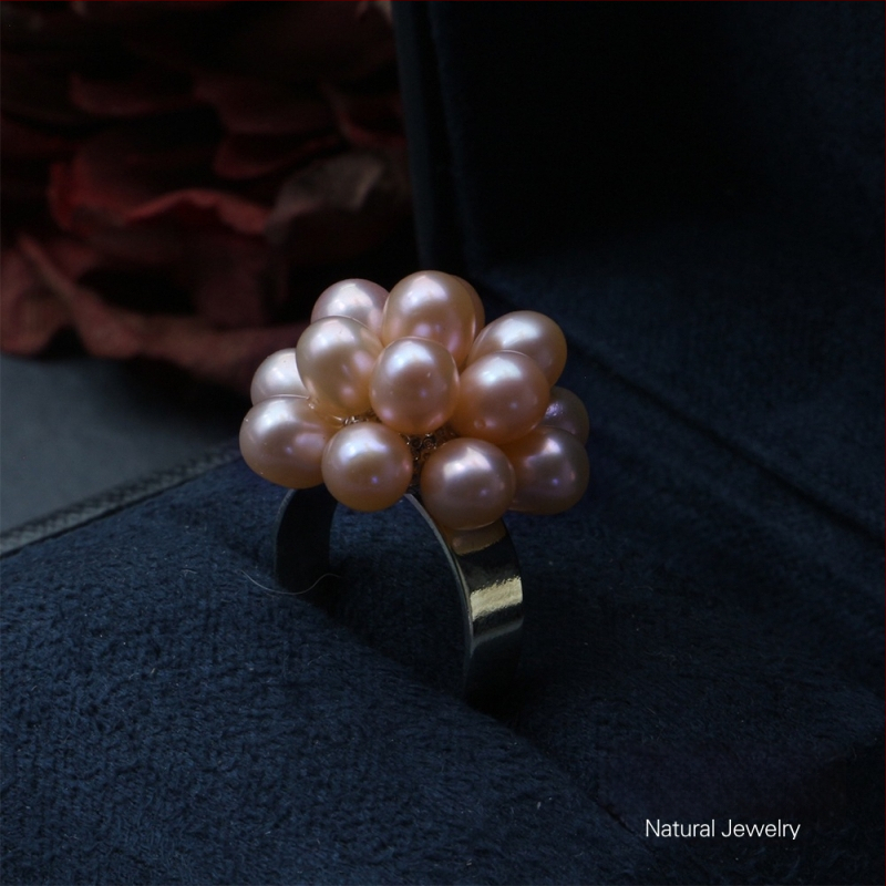 Naušnice od prirodnih slatkovodnih bisera, ručno pletene kuglice u obliku cvijeta, popcorn stil nakita