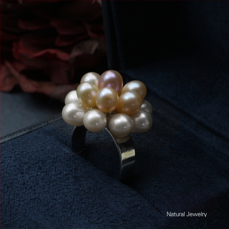 Naušnice od prirodnih slatkovodnih bisera, ručno pletene kuglice u obliku cvijeta, popcorn stil nakita