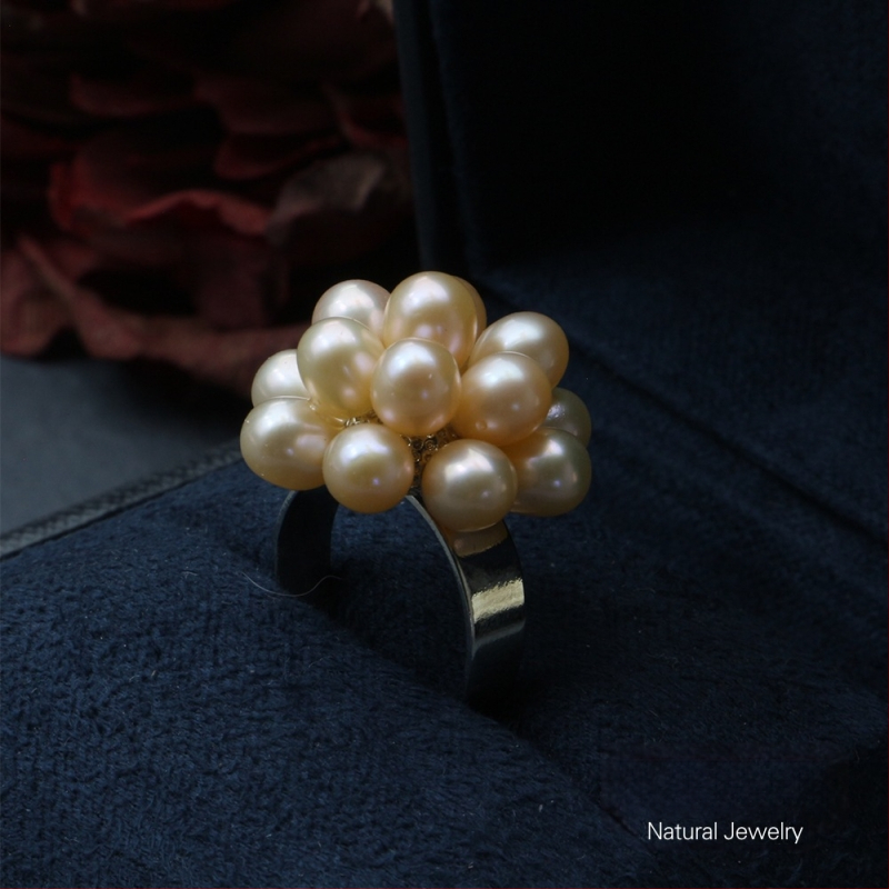 Naušnice od prirodnih slatkovodnih bisera, ručno pletene kuglice u obliku cvijeta, popcorn stil nakita