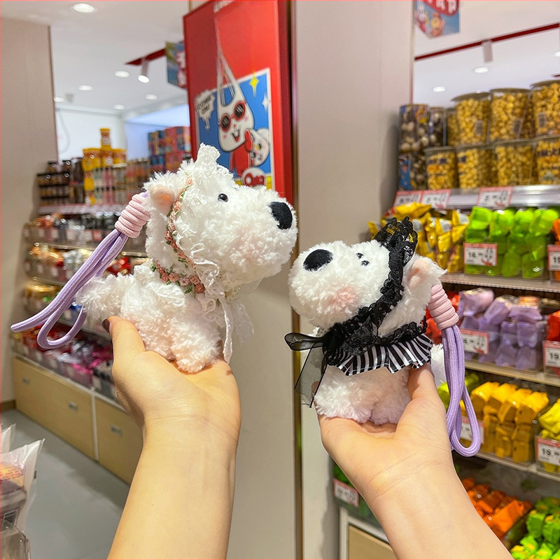 Suņa pūkains atslēgu piekariņš – multfilmu stils, PP kokvilnas pildījums, pielāgojami paraugi, bērniem 4–6 gadi