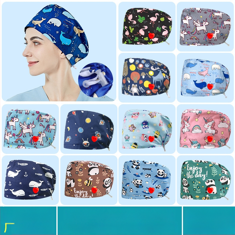 Unisex medvilninė chirurginė kepurė su spauda, plokščias viršus ir kraštas, skirta medicinos personalui, prekės ženklas Nianqing, pavasaris 2023