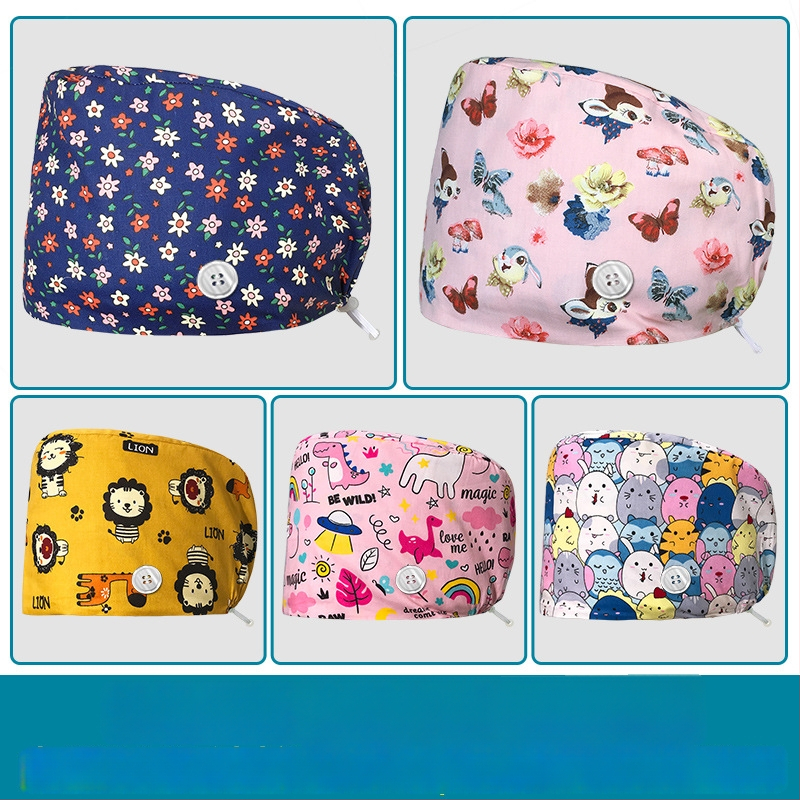 Unisex medvilninė chirurginė kepurė su spauda, plokščias viršus ir kraštas, skirta medicinos personalui, prekės ženklas Nianqing, pavasaris 2023