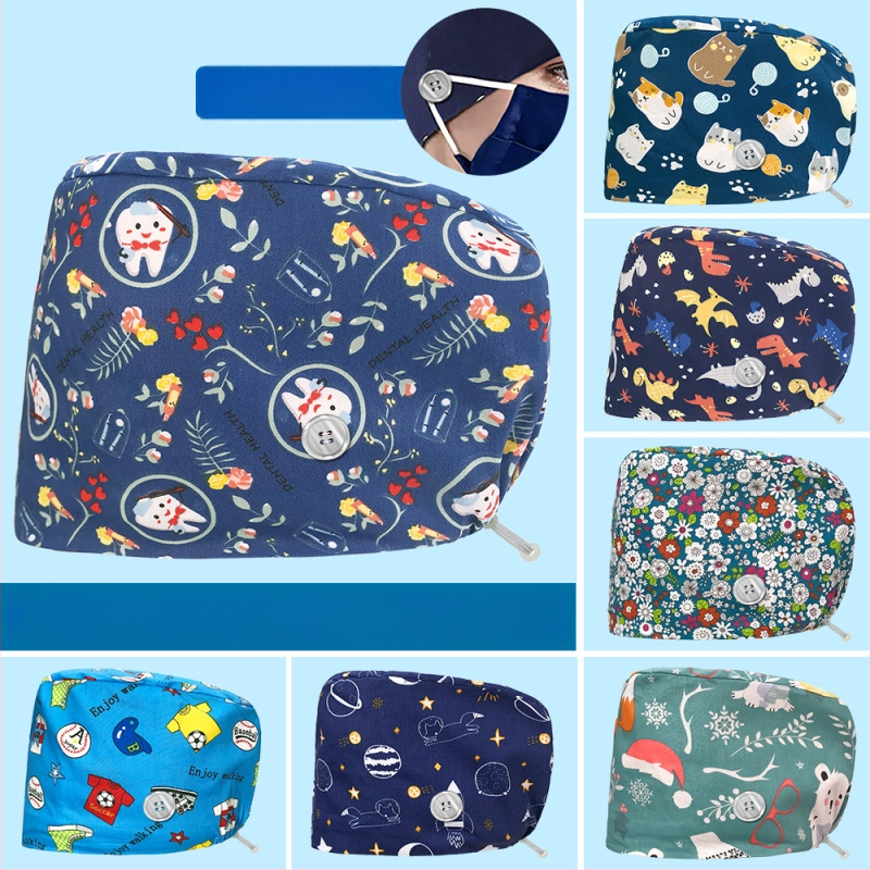 Unisex medvilninė chirurginė kepurė su spauda, plokščias viršus ir kraštas, skirta medicinos personalui, prekės ženklas Nianqing, pavasaris 2023