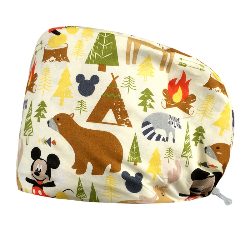 Unisex medvilninė chirurginė kepurė su spauda, plokščias viršus ir kraštas, skirta medicinos personalui, prekės ženklas Nianqing, pavasaris 2023