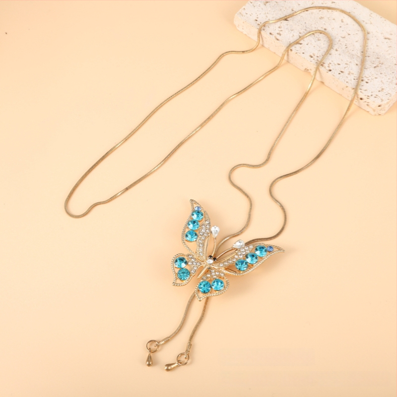 Korėjiečių stiliaus ilgas kaklo papuošalas su gėlių motyvu, lydinio karoliukų grandinė, langinis raštas