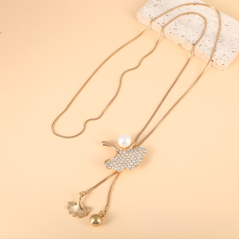 Korėjiečių stiliaus ilgas kaklo papuošalas su gėlių motyvu, lydinio karoliukų grandinė, langinis raštas