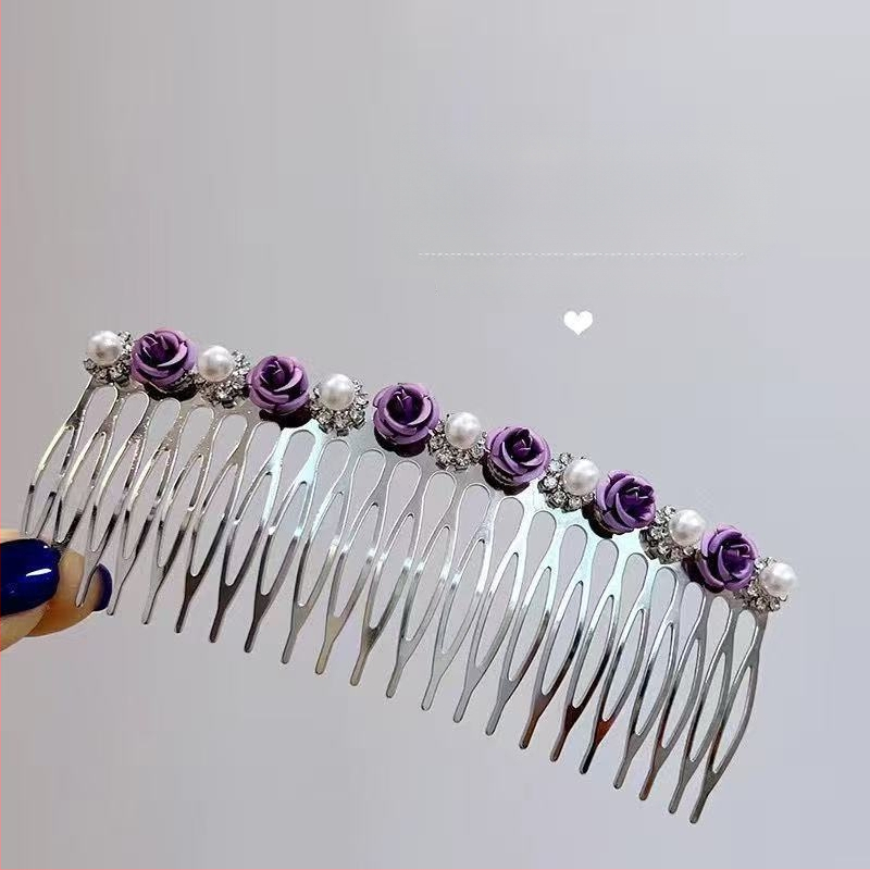 Pieptene metalic pentru păr cu strasuri, formă nod papion, placare electroplatinată, accesorii păr pentru femei