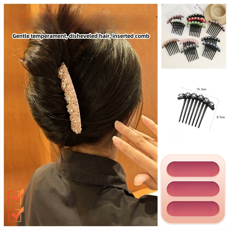 Četka za kosu s kristalima, prirodni stil za žene, materijal: plast/smola, umjetni kristali, pletenje