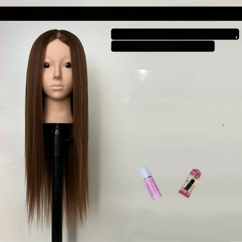 XY-004 Model glave za wig za praksu friziranja, kosa od mješovitih vlakana, duga ravna kosa s šiškama (ravnom ili kosom), srednje-duga duljina