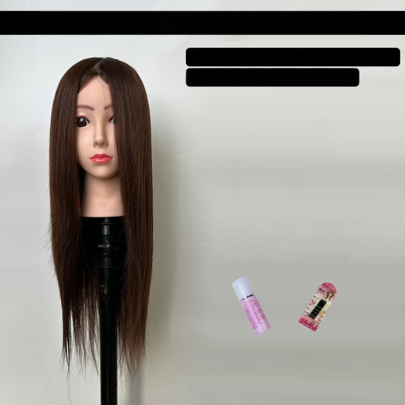XY-004 Model glave za wig za praksu friziranja, kosa od mješovitih vlakana, duga ravna kosa s šiškama (ravnom ili kosom), srednje-duga duljina