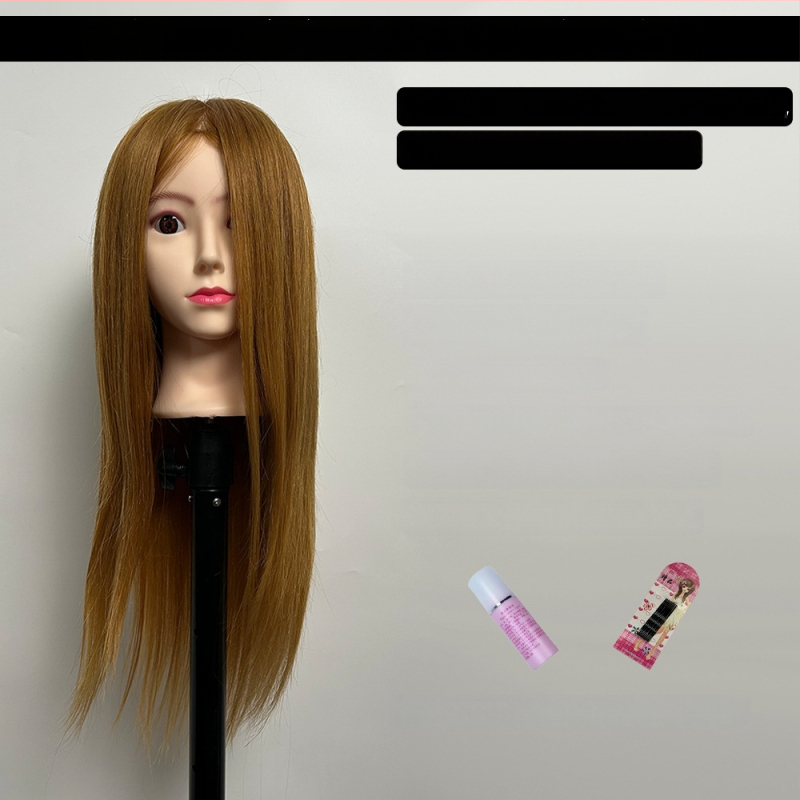 XY-004 Model glave za wig za praksu friziranja, kosa od mješovitih vlakana, duga ravna kosa s šiškama (ravnom ili kosom), srednje-duga duljina