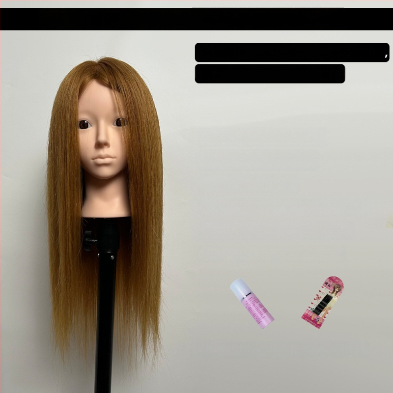 XY-004 Model glave za wig za praksu friziranja, kosa od mješovitih vlakana, duga ravna kosa s šiškama (ravnom ili kosom), srednje-duga duljina