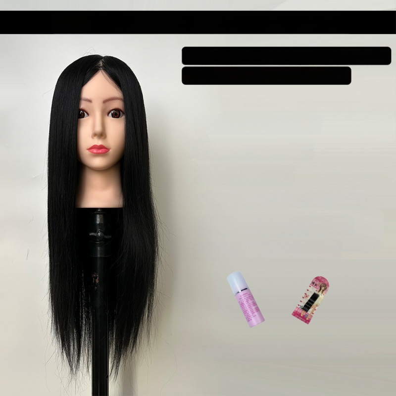 XY-004 Model glave za wig za praksu friziranja, kosa od mješovitih vlakana, duga ravna kosa s šiškama (ravnom ili kosom), srednje-duga duljina