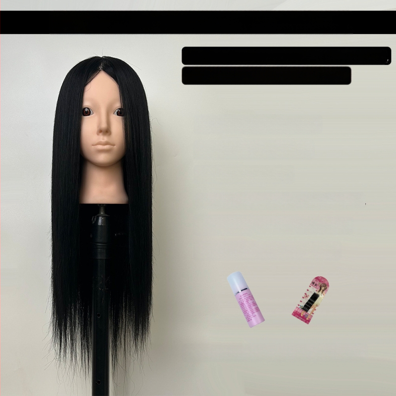 XY-004 Model glave za wig za praksu friziranja, kosa od mješovitih vlakana, duga ravna kosa s šiškama (ravnom ili kosom), srednje-duga duljina