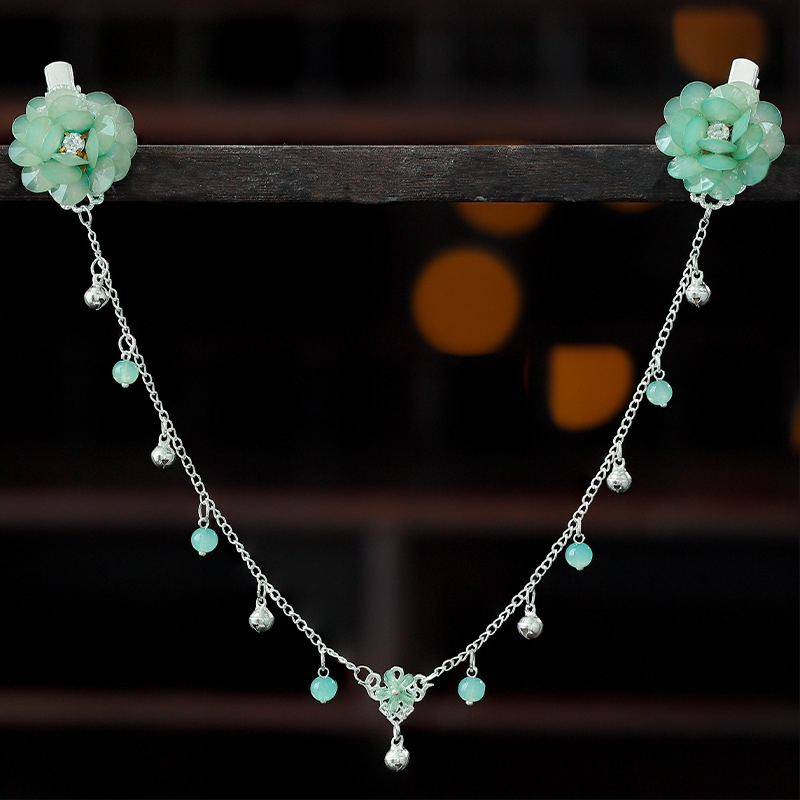 Ornament pentru frunte în stil Hanfu, aliaj, accesorii vintage pentru păr cu floare de camelia, tricotat manual, cod A355, origine Jinhua