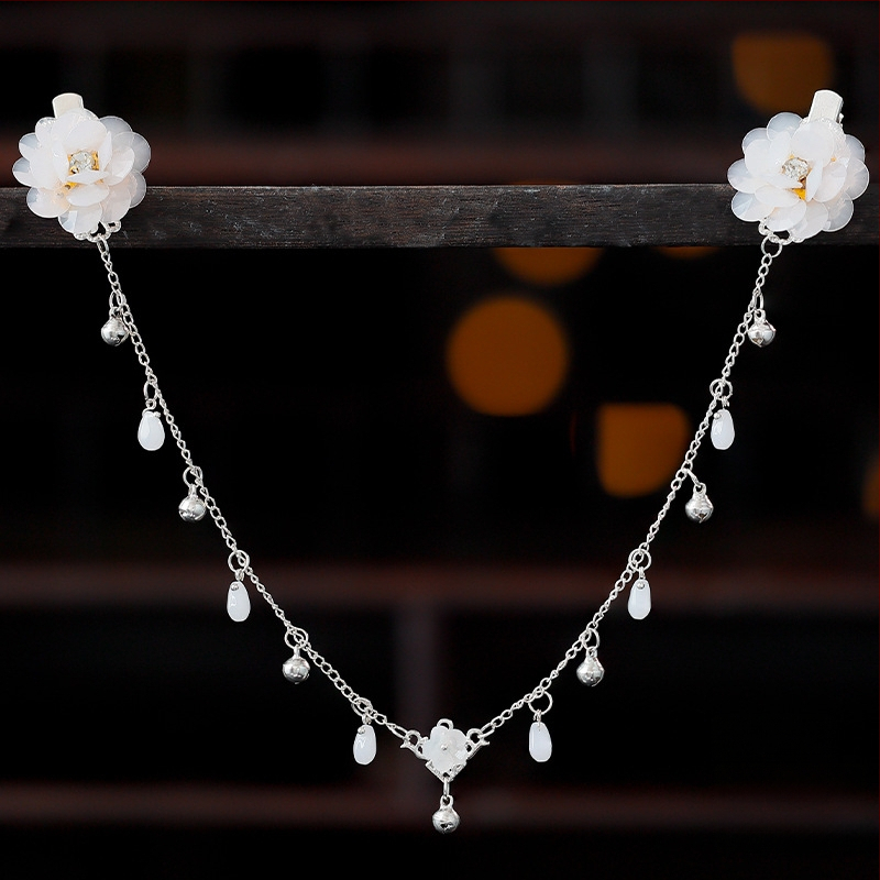 Ornament pentru frunte în stil Hanfu, aliaj, accesorii vintage pentru păr cu floare de camelia, tricotat manual, cod A355, origine Jinhua