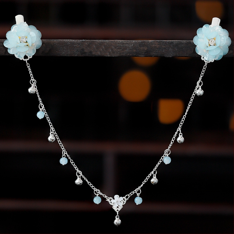 Ornament pentru frunte în stil Hanfu, aliaj, accesorii vintage pentru păr cu floare de camelia, tricotat manual, cod A355, origine Jinhua