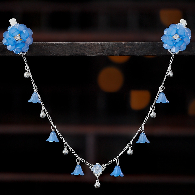 Ornament pentru frunte în stil Hanfu, aliaj, accesorii vintage pentru păr cu floare de camelia, tricotat manual, cod A355, origine Jinhua