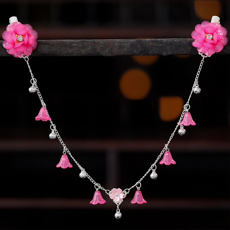 Ornament pentru frunte în stil Hanfu, aliaj, accesorii vintage pentru păr cu floare de camelia, tricotat manual, cod A355, origine Jinhua