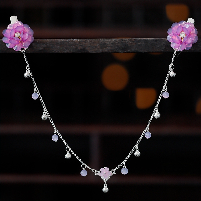 Ornament pentru frunte în stil Hanfu, aliaj, accesorii vintage pentru păr cu floare de camelia, tricotat manual, cod A355, origine Jinhua