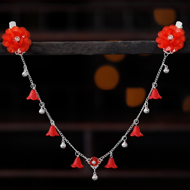 Ornament pentru frunte în stil Hanfu, aliaj, accesorii vintage pentru păr cu floare de camelia, tricotat manual, cod A355, origine Jinhua