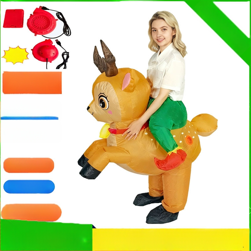 Karikatuurne maskott-kostüüm – puhutav põdrakostüüm lavaproovideks (210T kangas; puhutav; pooljuhitav ja pool-mehaaniline valmistus; sobiv pühade ja lavaproovide jaoks)