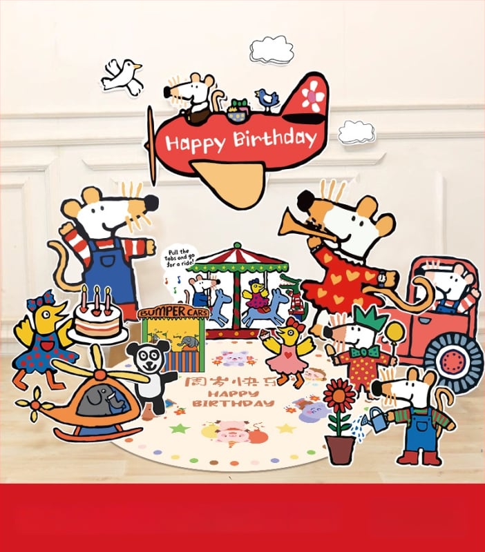 Dzimšanas dienas skatuves dekoru komplekts ar KT paneļu fonu un baloniem — papīrs, krītošie baloni, astes bumbas formas baloni