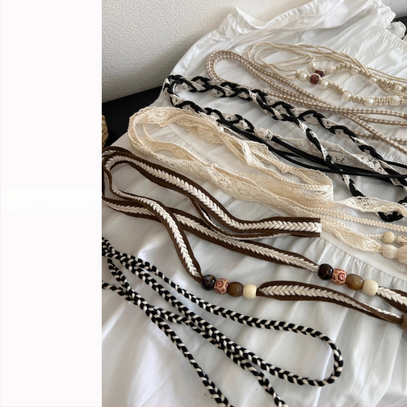 Bohemas stila josta viduklim ar austu kokvilnas pavedienu un mezgla dekoru, 2025 vasara