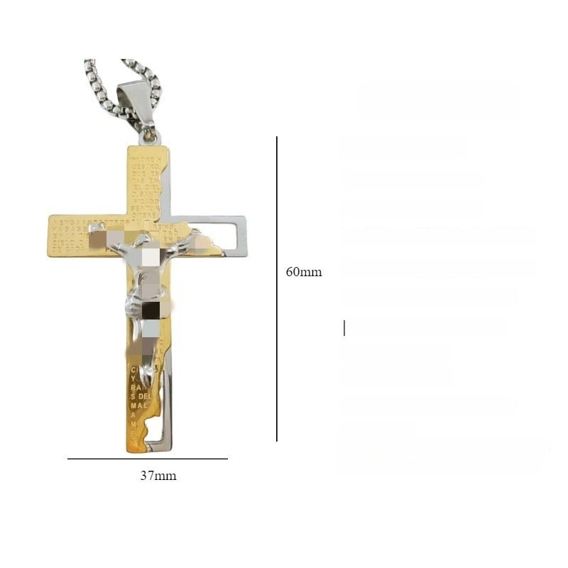 Limon nerūsējošā tērauda ģeometriska kaklarota ar diamanta krusta kulonu, elektroplatēta