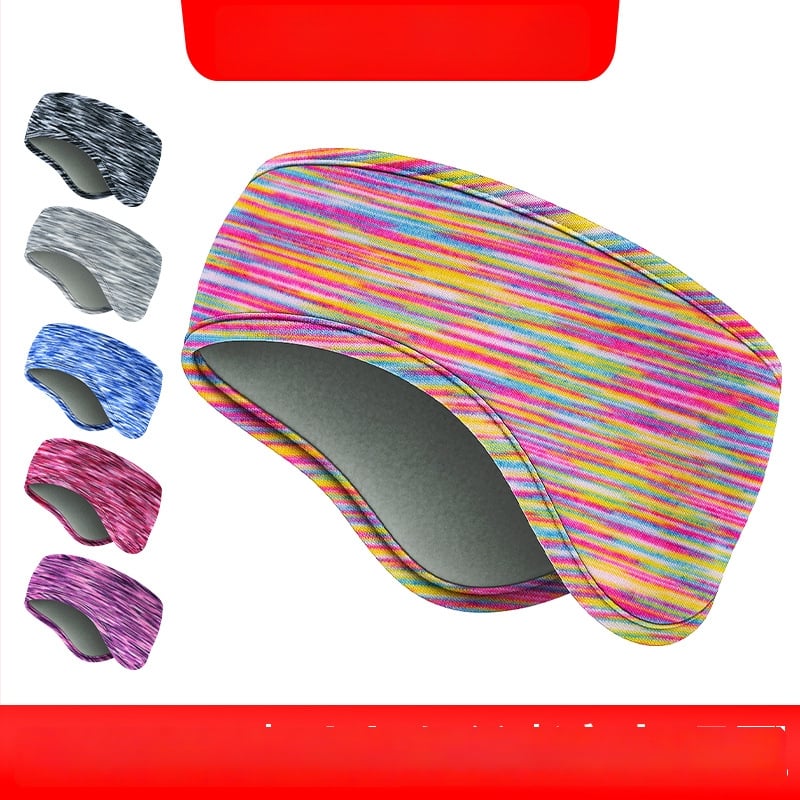 Vaikiška galvos juosta su dviejų sluoksnių flisio, ausų apsauga, dryžuotas raštas, poliesterio medžiaga, minimalistinis stilius