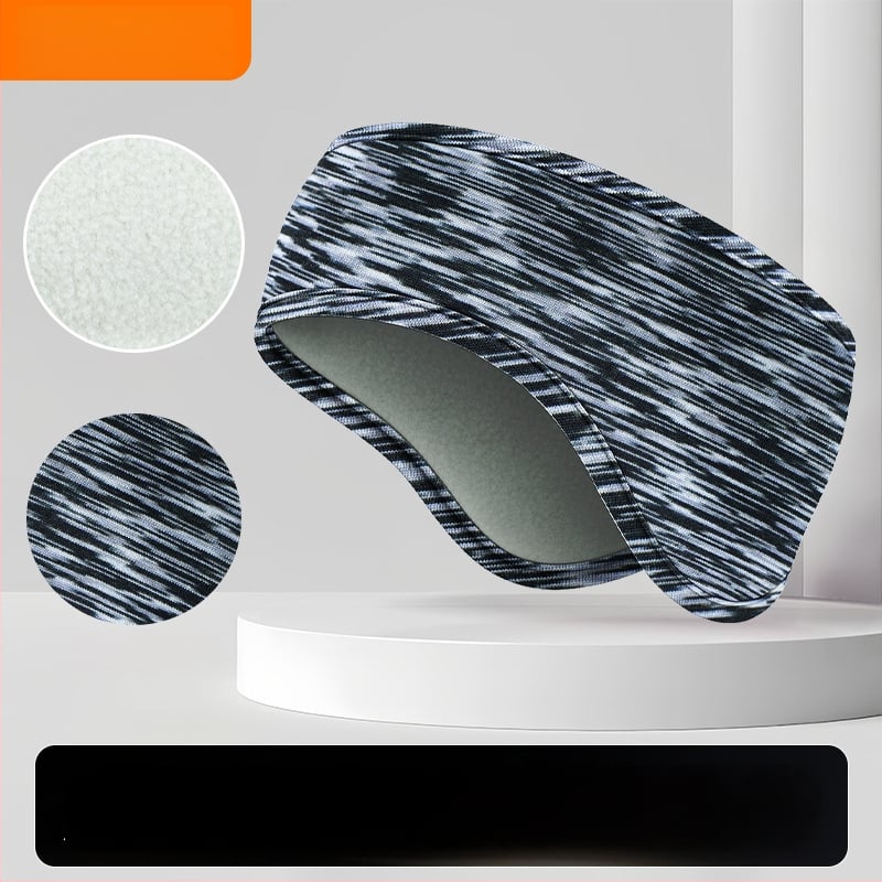 Vaikiška galvos juosta su dviejų sluoksnių flisio, ausų apsauga, dryžuotas raštas, poliesterio medžiaga, minimalistinis stilius