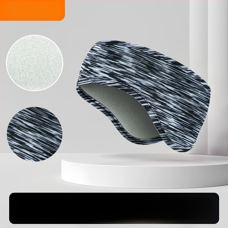 Vaikiška galvos juosta su dviejų sluoksnių flisio, ausų apsauga, dryžuotas raštas, poliesterio medžiaga, minimalistinis stilius