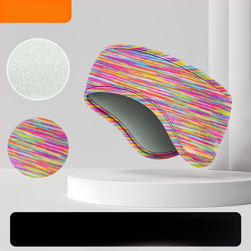 Vaikiška galvos juosta su dviejų sluoksnių flisio, ausų apsauga, dryžuotas raštas, poliesterio medžiaga, minimalistinis stilius