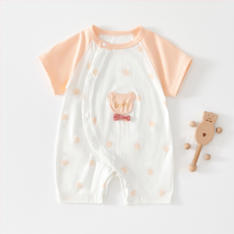 Zīdaiņa kokvilnas rompers ar īsiem piedurknēm, 100% kokvilna, slīpa aizdare