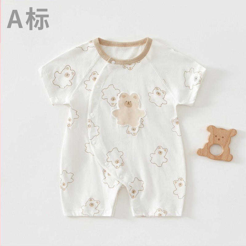 Zīdaiņa kokvilnas rompers ar īsiem piedurknēm, 100% kokvilna, slīpa aizdare