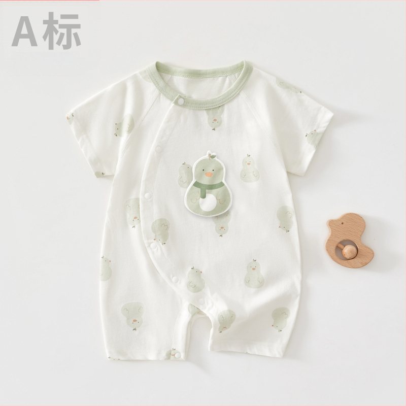 Zīdaiņa kokvilnas rompers ar īsiem piedurknēm, 100% kokvilna, slīpa aizdare