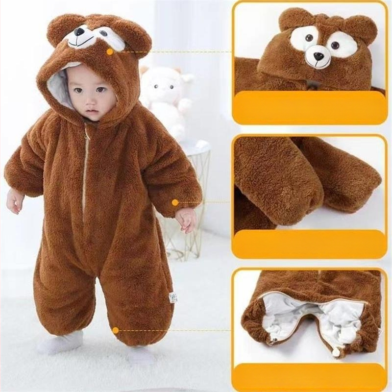 Ziemas jumpsuits bebeļiem un maziem bērniem ar flīsa oderējumu – garās piedurknes, biezs materiāls, 100% atjaunota celulozes šķiedra, AIYJY, vecums 1–3 gadi