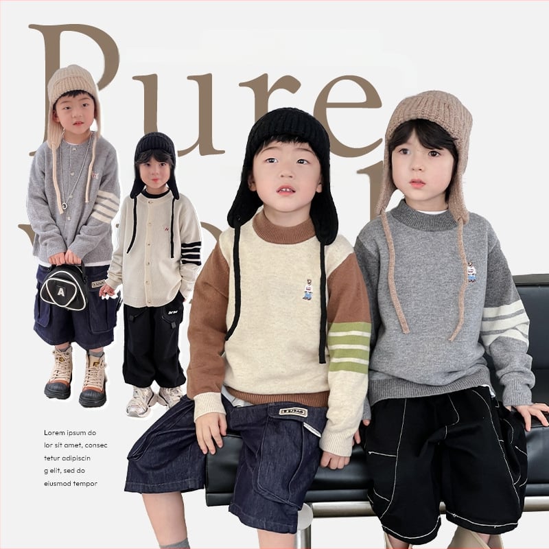 Bērnu vilnas džemperis korejiešu stilā, apaļu kakla, garas piedurknes, vienkrāsains raksts, 3–8 gadiem, ziema