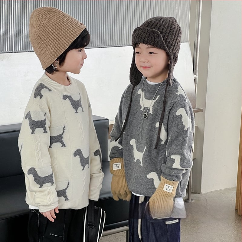 Bērnu vilnas džemperis korejiešu stilā, apaļu kakla, garas piedurknes, vienkrāsains raksts, 3–8 gadiem, ziema