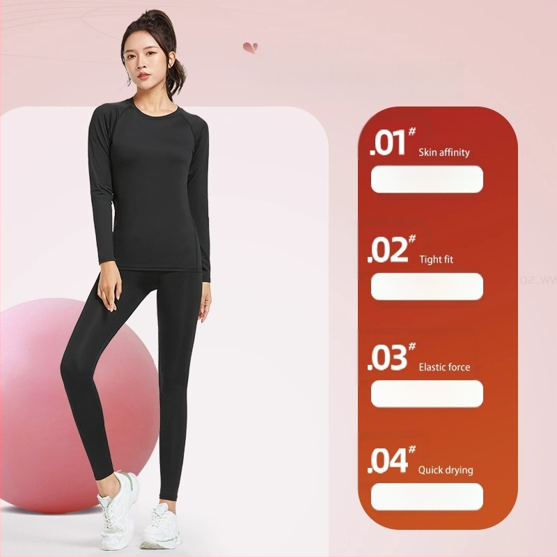 Moterų žiemos terminis slidinėjimo komplektas – spaudiniai, ilgomis rankovėmis, apvalus kaklas, be pamušalo, poliesteris 91–95%, viršus ir apatiniai